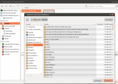 Importando mídias no Banshee